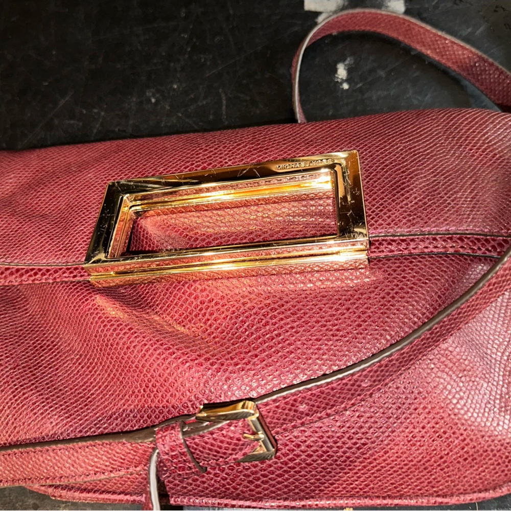 Michael Kors Berkley Burgandy Faux Snakeskin Embossed Leather Crossbody